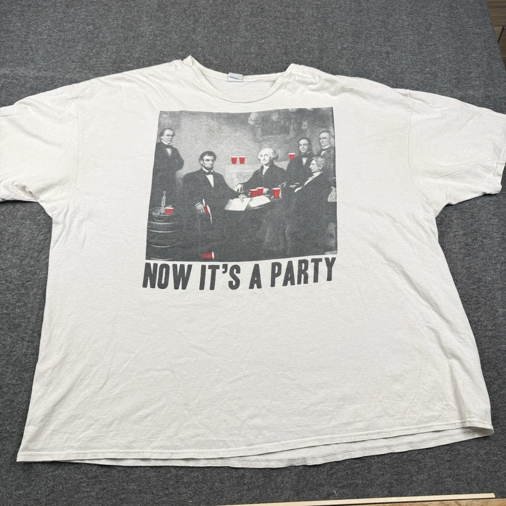 Political Party Shirt Mens 5XL White Presidents Now Its Party Delta Distressed